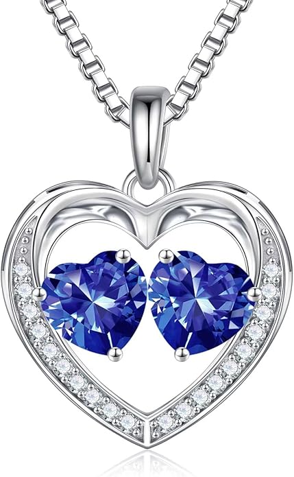 Iefil Christmas Gifts for Women Wife - 925 Sterling Silver Heart Birthstone Necklace, Anniversary Birthday Gifts for Women Wife Girlfriend Mom, Birthstone Jewelry Gift for Her