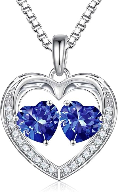 Iefil Christmas Gifts for Women Wife - 925 Sterling Silver Heart Birthstone Necklace, Anniversary Birthday Gifts for Women Wife Girlfriend Mom, Birthstone Jewelry Gift for Her