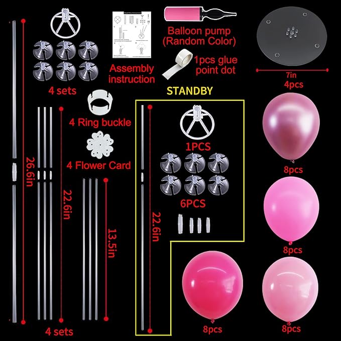 TONIFUL 4 Set Metallic Pink Balloon Stand Centerpiece Table Decorations for Baby Shower Wedding Engagement Bridal Shower Princess Party Decoration Sweet 16th Girl Birthday Party Decorations