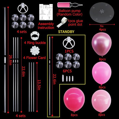 TONIFUL 4 Set Metallic Pink Balloon Stand Centerpiece Table Decorations for Baby Shower Wedding Engagement Bridal Shower Princess Party Decoration Sweet 16th Girl Birthday Party Decorations