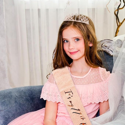 CIEHER 11th Birthday Crown + 11th Birthday Sash + Pearl Pin Set, It's My 11th Birthday Sash, 11 Birthday Tiara, 11th Birthday Decorations for Girls, 11th Birthday Gifts