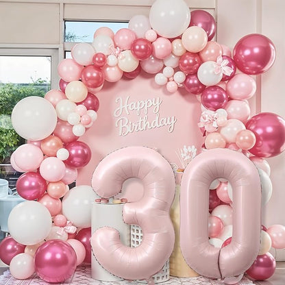 Light Pink 30th Birthday Balloon for Women, 40 Inch Self Inflating Mylar Number 30 Balloons, Big Blush Pastel Pink Foil 3 & 0 Helium Balloon for Her Boho Coquette 30th Birthday Party Decorations