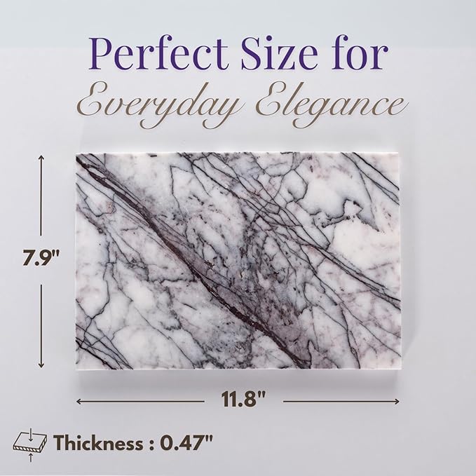 Handcrafted Marble Tray – Bathroom Counter Organizer, Jewelry Tray, Perfume Organizer & Decorative Tray for Vanity Accessories, Coffee Table Decor & Bathroom Countertop (Rectangular, Leilac)