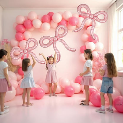 6 Pcs Pink Bow Balloons Bow Birthday Decorations for Girls Women Bow Theme Birthday Party Decorations for Bridal Shower Baby Shower Engagement Bachelorette Party Supplies 26 x 24 Inch