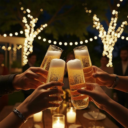 Goodluck 48pack Clear Disposable Champagne Flutes，9oz Stemless Champagne Flutes,Stemless Disposable Clear Plastic Toasting Glasses for Weddings, Birthday Parties, Family Gatherings, Bars
