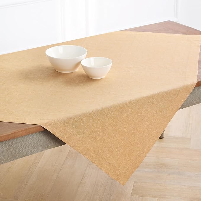 Solino Home Linen Cloth Tablecloth 52 x 52 Inch - 100% Pure Linen Golden Nugget Square Tablecloth - Athena, Machine Washable Table Throw for Fall, Autumn