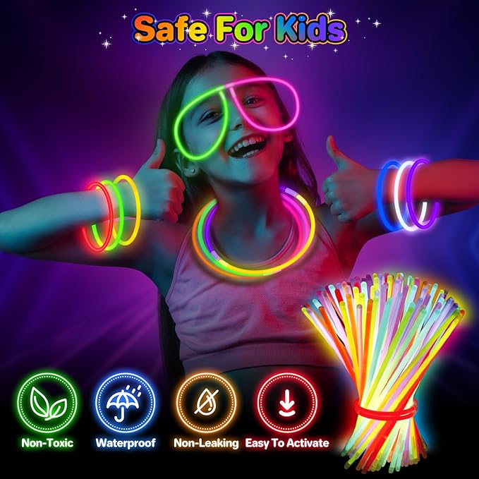 SpringFlower 800Pcs Glow Sticks Bulk Party Supplies, Glow Sticks for Kids Party Favors, Glow in The Dark Party Supplies, Light Up Party Decorations, Halloween, Easter , Wedding, Birthday,