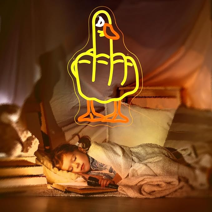 Duck Neon Sign, JGHTURIE Animal Led Neon Signs for Wall Decor Cute Yellow Light Up Sign Kids Game Room Bar Signs for Man Cave USB Powered