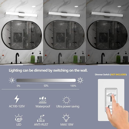 Modern LED Bathroom Vanity Light 32.7 Inch Square with Brushed Nickel Finish Dimmable 18W 6000K Cool White Wall Bar Fixture Over Mirror