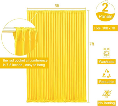 Yellow Backdrop Curtain for Parties Wrinkle Free Lemon Yellow Photo Curtains Backdrop Drapes Fabric Decoration for Birthday Party Wedding Baby Shower 5ft x 7ft,2 Panels