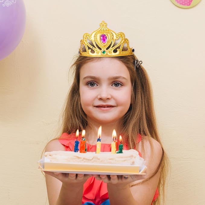 6 Pcs Golden King Crown Set with Gems King Crown Hat Queen Crowns Cap Prince Princess Crowns for Birthday Party Photo Props Halloween Cosplay