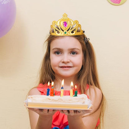 6 Pcs Golden King Crown Set with Gems King Crown Hat Queen Crowns Cap Prince Princess Crowns for Birthday Party Photo Props Halloween Cosplay