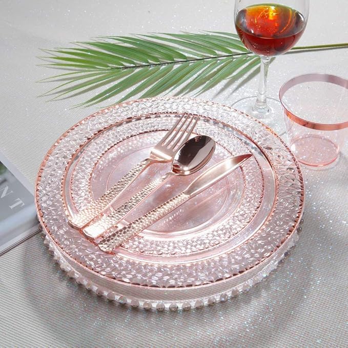 Supernal 360pcs Rose Gold Plastic Silverware,Rose Gold Utensils,Heavy Weight Plastic Cutlery,Disposable Silverware Sets Include 120 Forks,120 Spoons,120 Knives,Suitable for Wedding,Monther's Day,Party