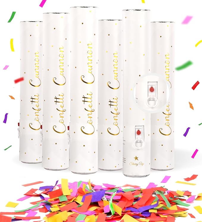 Confetti Cannon with Magic Snap - Pack of 6 Multicolor Poppers - Confetti Shooters for New Year's Eve, Birthday, Graduation, Party, Weddings - Confetti Launchers for any Celebration