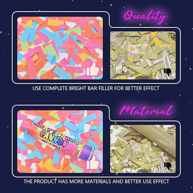 Confetti Cannon 12 Pack Confetti Poppers Biodegradable Multicolor 12 Inch Party Poppers for Celebration Biodegradable Confetti Shooter Cannon Bulk for Birthday Graduation Wedding Christmas NewYear