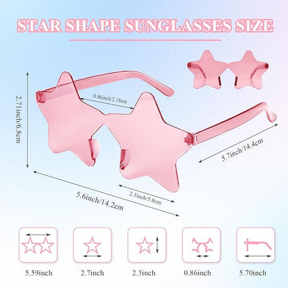 NACHLYNN 24 Pcs Rimless Star Shaped Sunglasses Pink Transparent Sunglasses Pentagram Glasses Valentine Day Party Favor