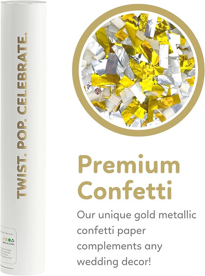 Gold & Silver Confetti Poppers Confetti Cannon | 6 Pack | Party Poppers Decoration for Wedding, Engagement, Graduation, Birthday | Wedding Party Favors | Launches 25 ft | 12 inch | TUR Party Supplies