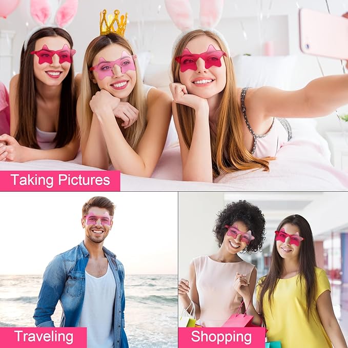 10/20/30/40 Pack Star Sunglasses Rimless Transparent Pentagram Shaped Sunglasses Bulk Party Favor Glasses for Women (40, Pink, Hot pink)