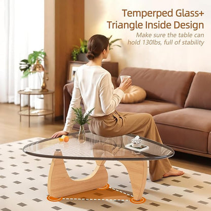 Coffee Table for Living Room Mid Century Modern Center Small Table with Glass Top and Wood, Original Transparent(36 Inch)