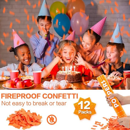 Confetti Cannon 12Pack Orange Party Popper Shooters 12 Inch Confftti Poppers for Wedding Birthday Graduation Christmas New Year Eve Party Supply Launches 20-25ft