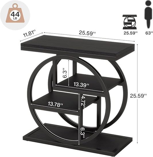 Tribesigns End Table Set of 2, 4-Tier Narrow Side Table with Storage Shelves, Wood Small Sofa Side Table with Geometric Metal Frame, Modern Bedside Table for Bedroom, Living Room, Black