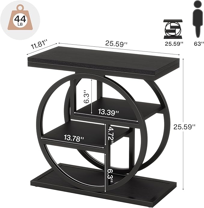 Tribesigns Black End Table for Living Room, 4-Tier Narrow Side Table with Storage Shelves, Modern Bedside Table for Bedroom, Wood Small Sofa Side Table with Geometric Metal Frame (1 PC, Black)