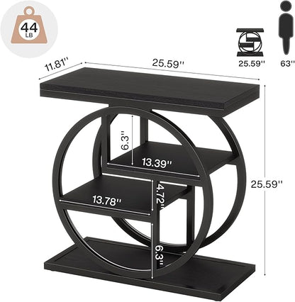 Tribesigns Black End Table for Living Room, 4-Tier Narrow Side Table with Storage Shelves, Modern Bedside Table for Bedroom, Wood Small Sofa Side Table with Geometric Metal Frame (1 PC, Black)