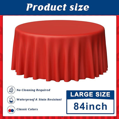 MASHAN 3 Pack 4th of July Plastic Tablecloth, Red White and Blue Patriotic Disposable Tablecloth, Waterproof Round Table Cover for Independence Day Memorial Day Veterans Day Decorations, 84 Inch