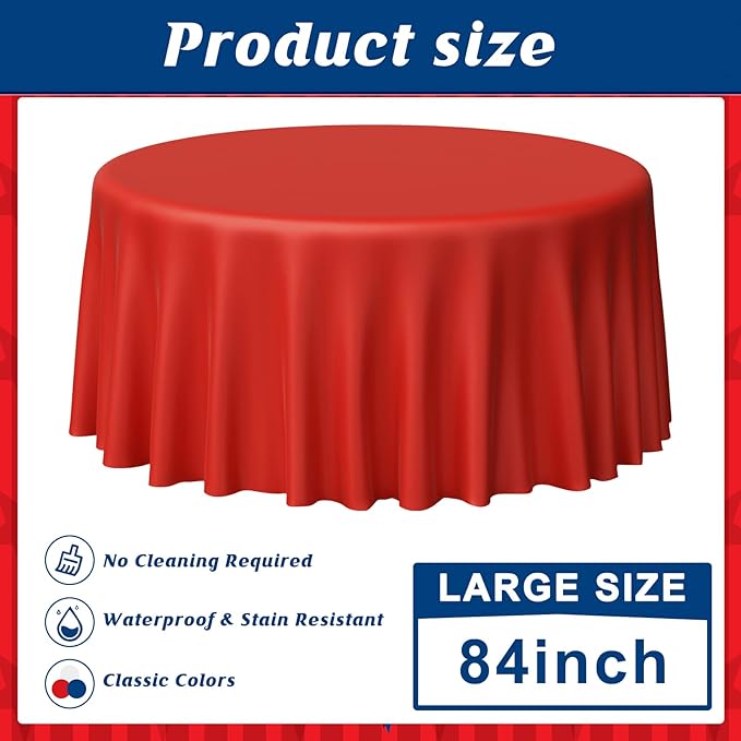 MASHAN 12 Pack 4th of July Plastic Tablecloth, Red White and Blue Patriotic Disposable Tablecloth, Waterproof Round Table Cover for Independence Day Memorial Day Veterans Day Decorations, 84 Inch