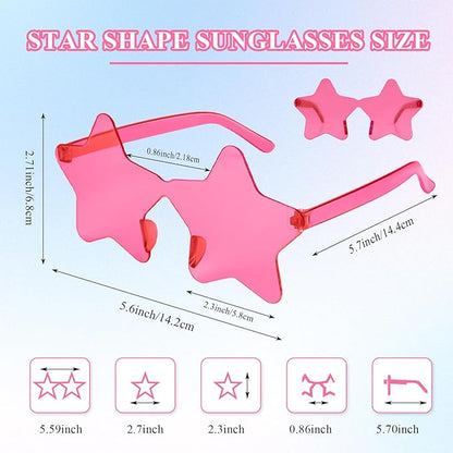 NACHLYNN 36 Pcs Pentagram Glasses Rose Red Transparent Sunglasses Rimless Star Shaped Sunglasses for Carnival Cosplay