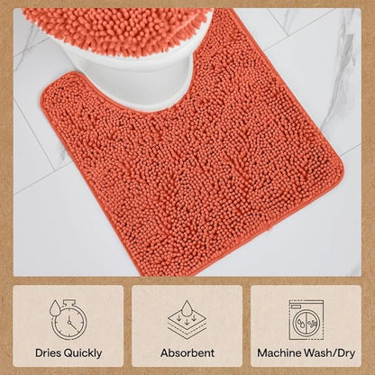 GORILLA GRIP Bathroom Rug Sets, Soft Chenille 2 Piece Area Rugs Set, Toilet Base Mat and 30x20 Carpet, Absorbent Microfiber Washable Mats Dry Quickly, Home Décor and Bath Room Accessories, Coral