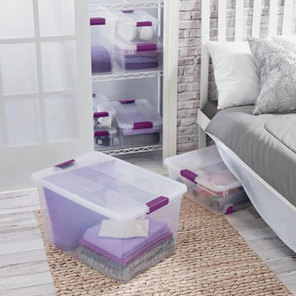 Sterilite 66 Qt ClearView Latch Storage Box, Stackable Bin with Latching Lid, Plastic Container to Organize Clothes in Closet, Clear Base, Lid, (Pack of 6)
