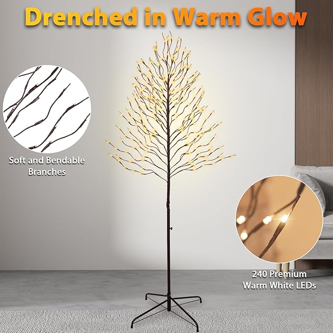 Star Light Trees, 6ft Lighted Branches with Warm White Fairy Lights, Indoor Outdoor Christmas & Wedding Decor (Brown Branch Star Trees)