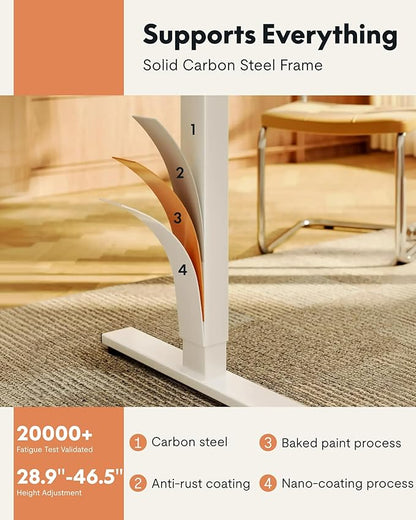 FLEXISPOT EN1 One-Piece Standing Desk, 40"x24" Seamless Desktop Electric Height Adjustable for Home Office, Study Rooms & Multi-Device Workstations, White(White Frame)