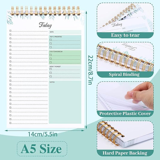 2 Packs To Do List Notepad, 104 Pages To Do List Notebook A5 Undated Daily Planner Notepad with Task Checklist Home Office School Supplies