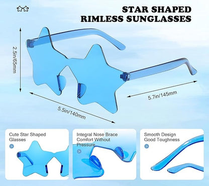 Matcheck 40 Pack Star Shaped Rimless Sunglasses Bulk Transparent Candy Colored Glasses Frameless Party Eyewear for Adults