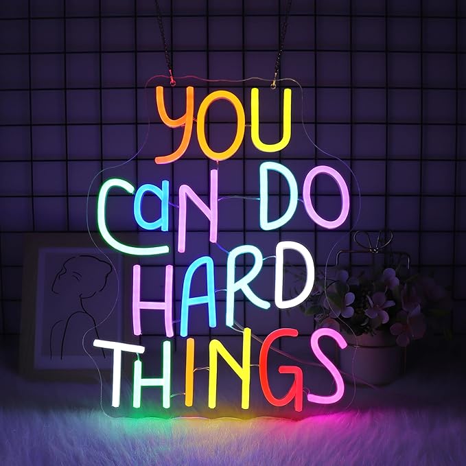 Neon Sign, JGHTURIE You Can Do Hard Things Neon Signs for Wall Decor Led Lights Signs for Classroom Office Business Library Bar Party Art Decoration USB Powered