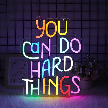 Neon Sign, JGHTURIE You Can Do Hard Things Neon Signs for Wall Decor Led Lights Signs for Classroom Office Business Library Bar Party Art Decoration USB Powered