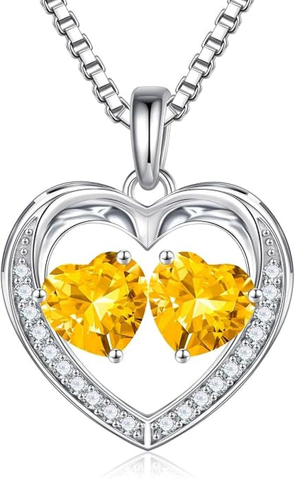 Iefil Christmas Gifts for Women Wife - 925 Sterling Silver Heart Birthstone Necklace, Anniversary Birthday Gifts for Women Wife Girlfriend Mom, Birthstone Jewelry Gift for Her