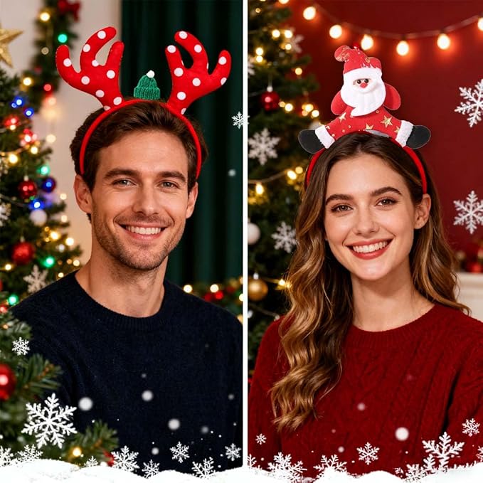 3Pcs Christmas Headbands Cute Santa Claus Antlers Xmas Hat Christmas Hair Accessories Great Fun of Festive for Christmas Party Favors Holiday Favors Photos Booth
