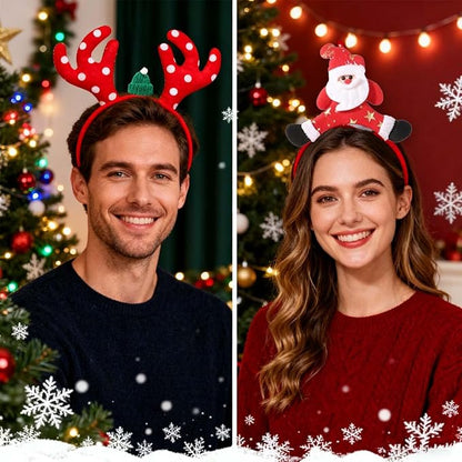 3Pcs Christmas Headbands Cute Santa Claus Antlers Xmas Hat Christmas Hair Accessories Great Fun of Festive for Christmas Party Favors Holiday Favors Photos Booth