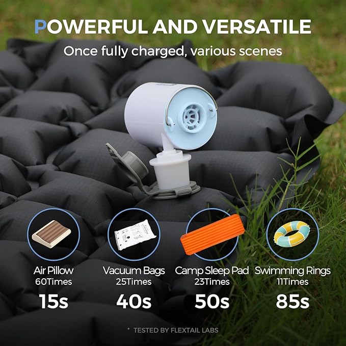 FLEXTAILGEAR Tiny and Portable Air Pump Ultra-Mini Pump with 1300mAh Battery USB Rechargeable to Inflate Deflate for Pool Floats, Air Bed, Air Mattress Swimming Ring, Vacuum Storage Bags