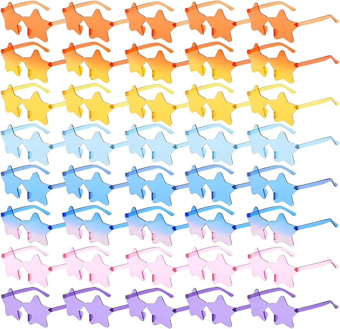 Matcheck 40 Pack Star Shaped Rimless Sunglasses Bulk Transparent Candy Colored Glasses Frameless Party Eyewear for Adults