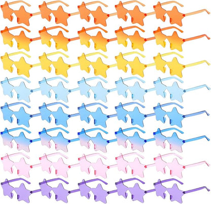 Matcheck 40 Pack Star Shaped Rimless Sunglasses Bulk Transparent Candy Colored Glasses Frameless Party Eyewear for Adults