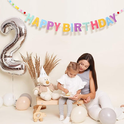 Felt Happy Birthday Garland Rainbow Banner Reusable Happy Birthday Sign Party Supply for Party Decor(Bright Color,Normal)