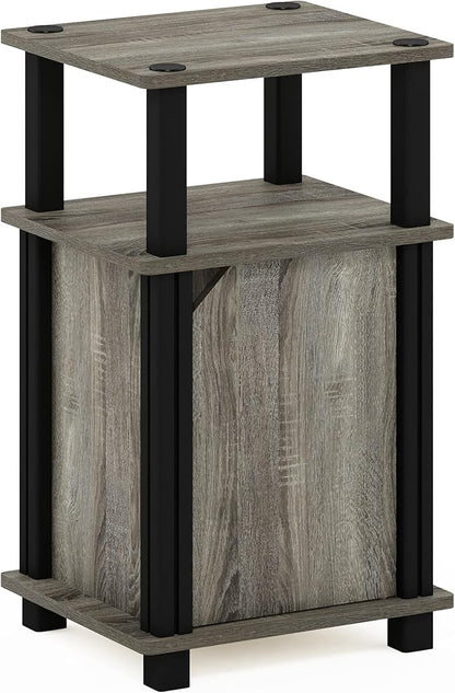 Furinno Brahms 3-Tier End Side Sofa Table/Nighstand with Door, 1-Pack, French Oak/Black