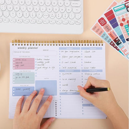 Weekly To Do List Notepad, 8.5''x11'' Weekly Desk Planner with 52 Tear Off Sheets Undated Weekly Planner Habit Tracker & Productivity Organizer for Home and Work, Blue