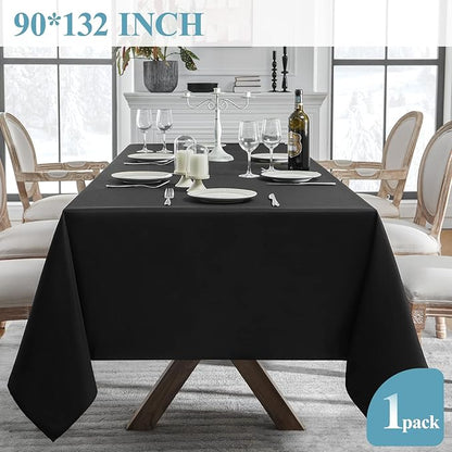 VidaFete 1 Pack Tablecloth 90 * 132inch Rectangle Table Cloth Polyester, Stain Wrinkle Resistant Polyester Dining Table Cover for Kitchen Dinning Party Wedding Tabletop Buffet Decoration(Black)