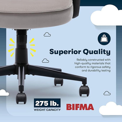 Serta Comfort Classic Executive Office Chair, Ergonomic Mid-Back Computer DeskChair with Lumbar Support, Semi-Plush Cushion and Body Pillows, Padded Armrests, Swivel Base, Taupe Velvet Fabric