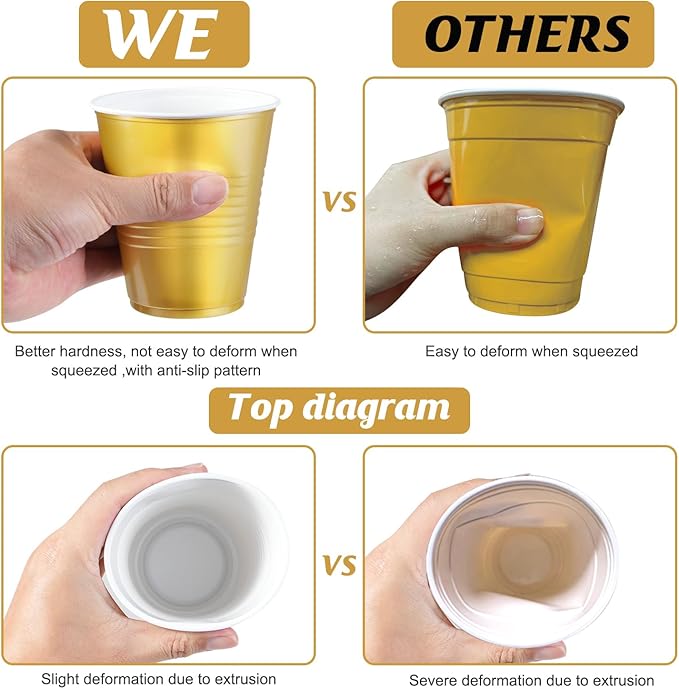 100 Pcs Black and Gold Plastic Cups 12 oz, Bulk Gold and Black Disposable Party Graduation Cups for Graduation New Year Wedding Birthday Christmas Theme Party Supplies Decorations